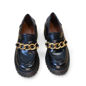 Zara Platform Penny Loafers Black Chunky Academia Vegan Leather Gold Chain 36 thumbnail 2