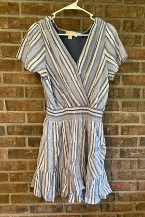 Michael Kors Blue and White Striped Midi Dress thumbnail 1