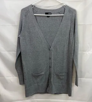 A.N.A. women's gray button front pocket long deep v-neck casual cardigan sweater thumbnail 1