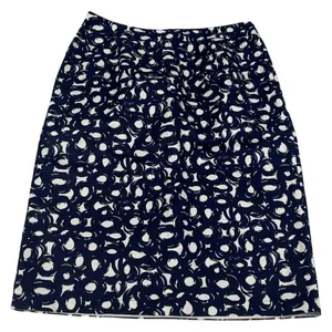 Boden Blue Circle Print Pencil Skirt‎ 8 Long 8L Cotton Linen Classic Preppy thumbnail 3