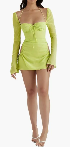 HOUSE OF CB Baby Halter Long Sleeve Minidress thumbnail 1