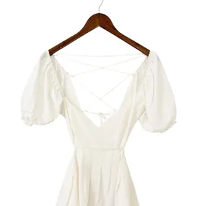 Lulus Love the Feeling White Puff Sleeve Lace-Up Cutout Mini Dress size Large thumbnail 5