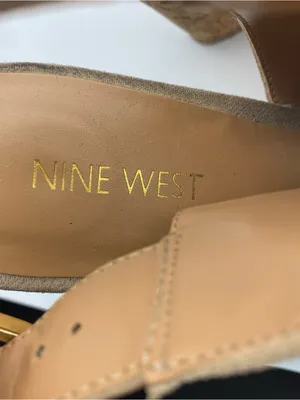Nine West tan suede leather open toe cork wedge heels wedges neutral summer 9.5 thumbnail 3