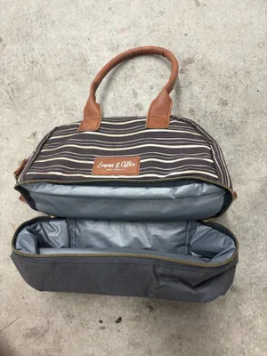 Emma & Chloe Striped Zip Satchel Top Handle Lunchag in Brown Gray Women's thumbnail 10