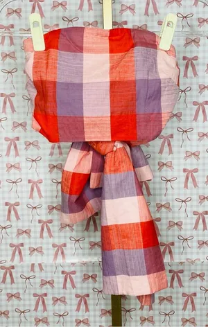 Anthropologie English Factory Pink & Purple Plaid Strapless Tie Back Bow Top S thumbnail 1