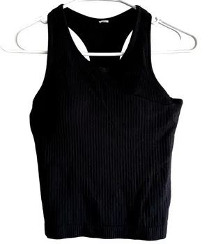 Alo Yoga Ribbed Crop Top Racerback Built in Sports Bra Workout Black XSmall thumbnail 1