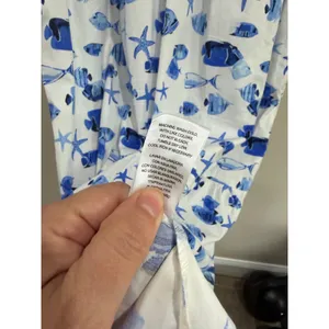 Rachel Zoe Blue White Tropical Fish Starfish Print Tiered Midi Shirt Dress XL thumbnail 5