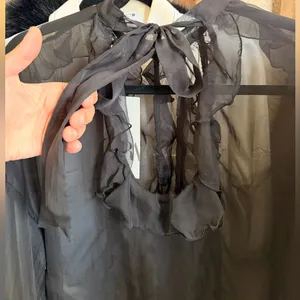 Zara NWT black ruffle long sleeve sheer mesh blouse thumbnail 6