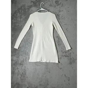 Joah Brown Ivory Ribbed Long Sleeve Mini Bodycon Dress Minimalist Clean Girl M/L thumbnail 3