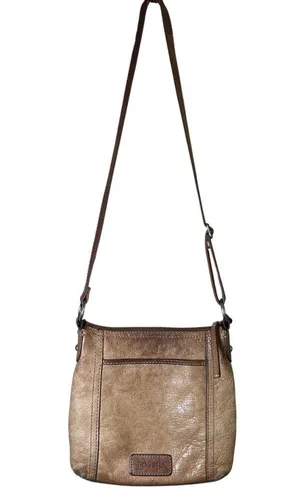 VTG FOSSIL Genuine Leather Brown Crossbody Bag Tan Satchel Zip-Top Key Charm Y2K thumbnail 2