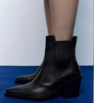 ZARA genuine leather cowboy western black ankle boots thumbnail 5