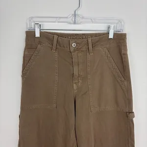 American Eagle Stretch Baggy Wide Leg Cargo Pants Brown High Rise Carpenter 2 thumbnail 2