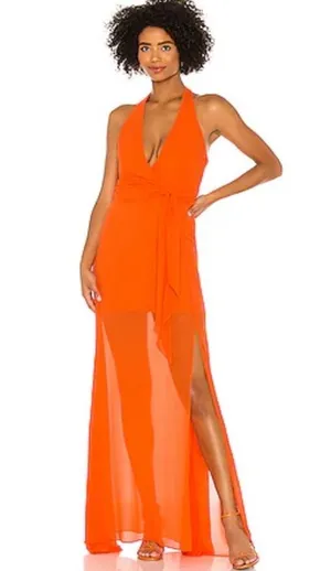 Revolve NBD Victoria Gown Halter Dress in Tangerine Orange Size XS thumbnail 1