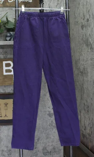 Denim & Co. Waist Stretch Regular Side Pocket Pants Deep Grape Purple XS thumbnail 1