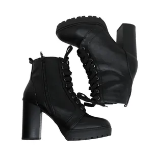 SODA Black Faux Leather Combat Boot Lace Up Ankle Heel Booties Size 8 thumbnail 8