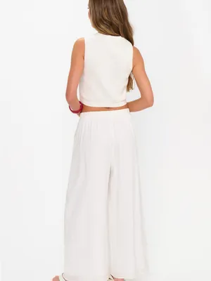 Show Me Your MuMu White Wide-Leg Linen-Blend Pants 100% Rayon Size XS thumbnail 3