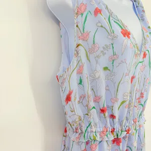 Banana Republic Pale Blue Hi Low Dress Sz 14 Coastal Boho Resort Floral Garden thumbnail 5