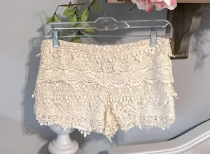 Romantic Flirty Lace Crochet Beige Shorts Back Zip Womens Small Love Fire thumbnail 3