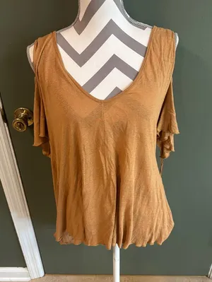 Free People Camel Cold-Shoulder V-Neck Tank thumbnail 1