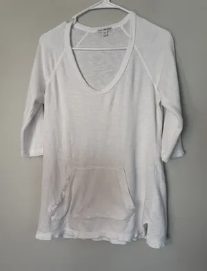 James Perse lightweight cotton jersey scoop-neck tunic top Sz 2 White thumbnail 1