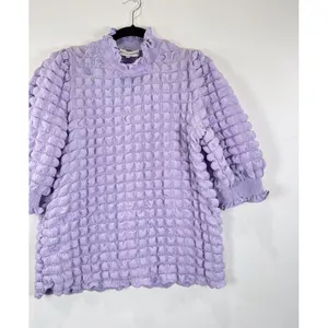 English Factory Womens Top Purple Textured Balloon Sleeve Ruffle Blouse Medium thumbnail 6