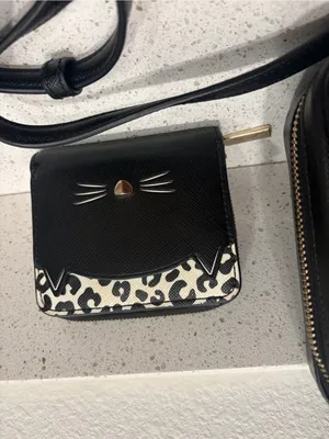 Kate Spade Black Leather Daisy Meow Top Handle Crossbody Bag With Wallet EUC thumbnail 3