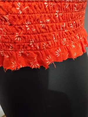 Urban Outfitters Orange Floral Smocked Tie-Front Long Sleeve Crop Top thumbnail 4