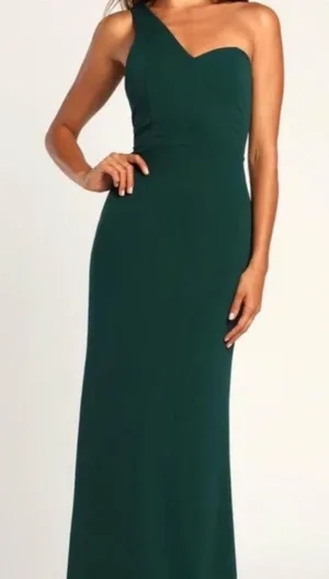 Lulus emerald green one shoulder maxi dress thumbnail 1