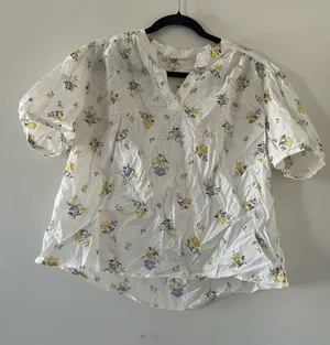 Levi's 100% Cotton White Floral Puff Sleeve Peasant Top Large Cottagecore thumbnail 1