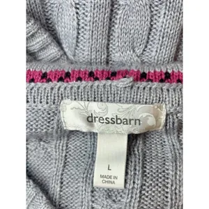 Dressbarn Gray Cable Knit Hoodie Sweater L Pink Fair Isle Trim thumbnail 3