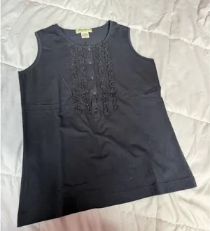 Eddie Bauer Womens Blue Tank Size XsCotton‎ Jersey Knit Ruffle Buttons A1-0044 thumbnail 1