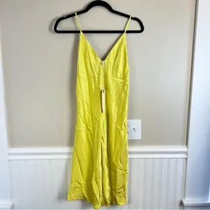 NWT Euro Summer Chartreuse Yellow V-Neck Slip Dress XS thumbnail 9