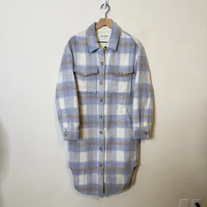 Reformation Ainslie Blue Plaid Wool Shacket Coat Button Front‎ Womens Size S thumbnail 4