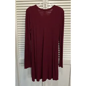 Empyre Burgundy Ribbed Lace Up‎ V Neck Long Sleeve Size Large Midi Dress thumbnail 6