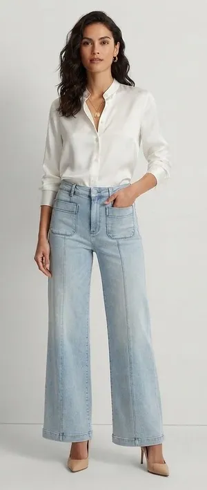 LC Lauren Conrad Super High Rise Wide Leg Jeans Women's 12 Light Wash Front Seam thumbnail 1