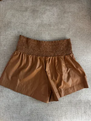 TCEC High-Waist Tan Faux Leather Shorts thumbnail 3