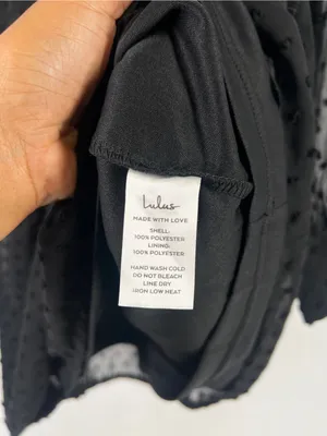 Lulus Black Swiss Dot Ruched Tie Mini Dress Size L NWT thumbnail 6