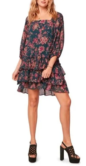 Band of the Free NWT Mandy Floral Long Sleeve Dress Pine Berry Size XS thumbnail 1