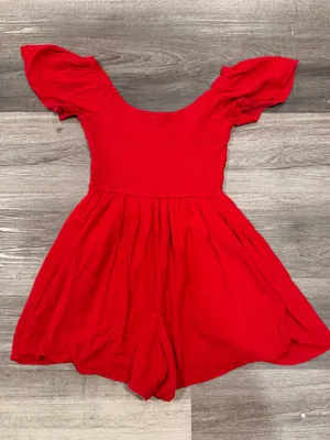 Hollister Women’s Red Smocked Romper Puff Sleeve Viscose Size XS thumbnail 8