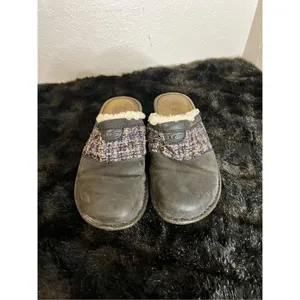 UGG Australia Opaline Black Leather Purple Black Tweed Clog Mule Shoes Size 9 thumbnail 2