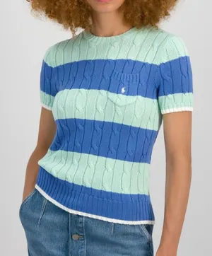NWOT Womens Polo Ralph Lauren O Stripe Pkt T pima cotton‎ cableknit sweater SZ S thumbnail 1