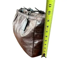 Coach Tote Bag Womens Large Bronze Metallic Leather Zip Shoulder Purse Charm thumbnail 9