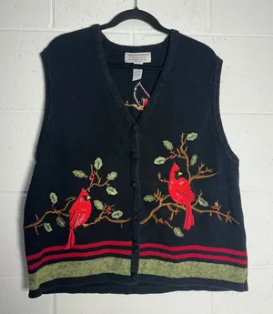Tiara International Christmas Cardinal Sweater Vest Plus Size 18/20 Black Red thumbnail 1