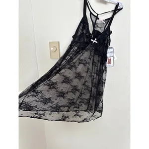 NWT MBlack Lack Babydoll Nightgown Tank Top Chemise w Pink Bow + Matching Thong thumbnail 4