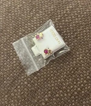 Real 14k gold earrings pink jewel elephants thumbnail 3