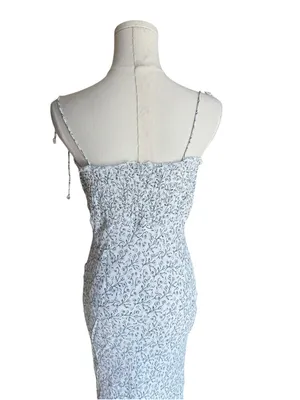 Cleobella - Floral Smocked Midi Dress White Blue Self-Tie Strap Sz M thumbnail 5