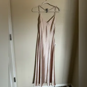 ZARA Satin Maxi Slip Dress Sz L Champagne‎ Gold Double Strap NEW with FLAW thumbnail 4