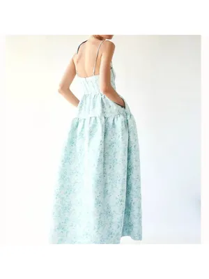 Maison Amory Sky Blue Floral Strapless Sweetheart The Windsor Maxi Dress thumbnail 4