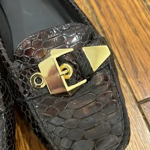 STUART WEITZMAN Crocodile Patent Leather Gold‎ Mary Jane Buckle Loafers Size 7M thumbnail 12