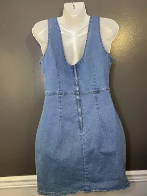 Conshvi Dress Womens Medium Blue Denim Tank Sheath Mini Zip Back Sleeveless thumbnail 6